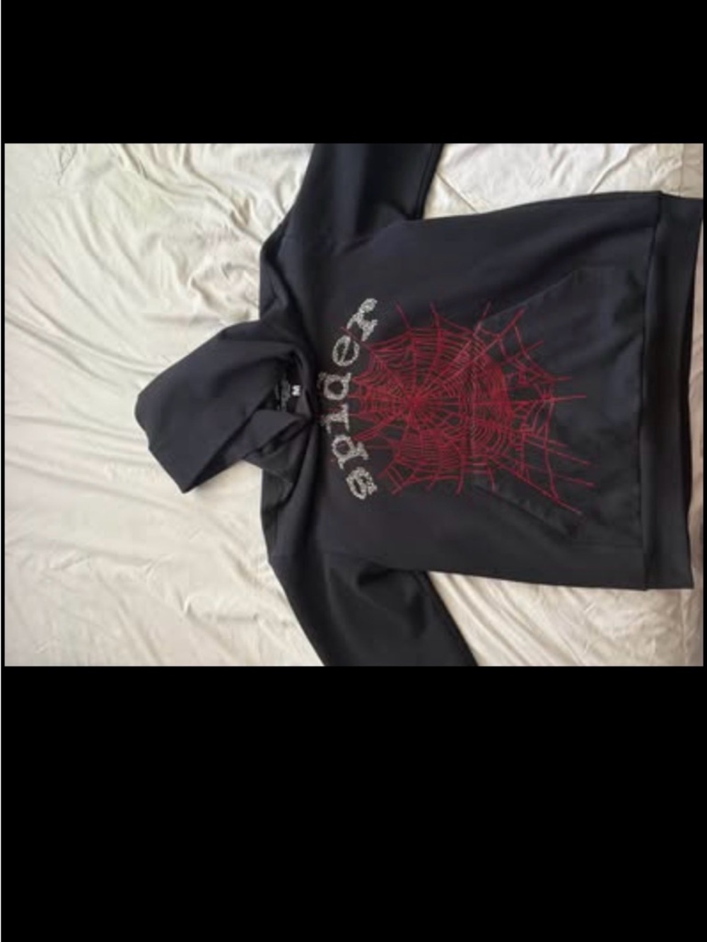 Black Hoodie with Red Spider Web rhinestone